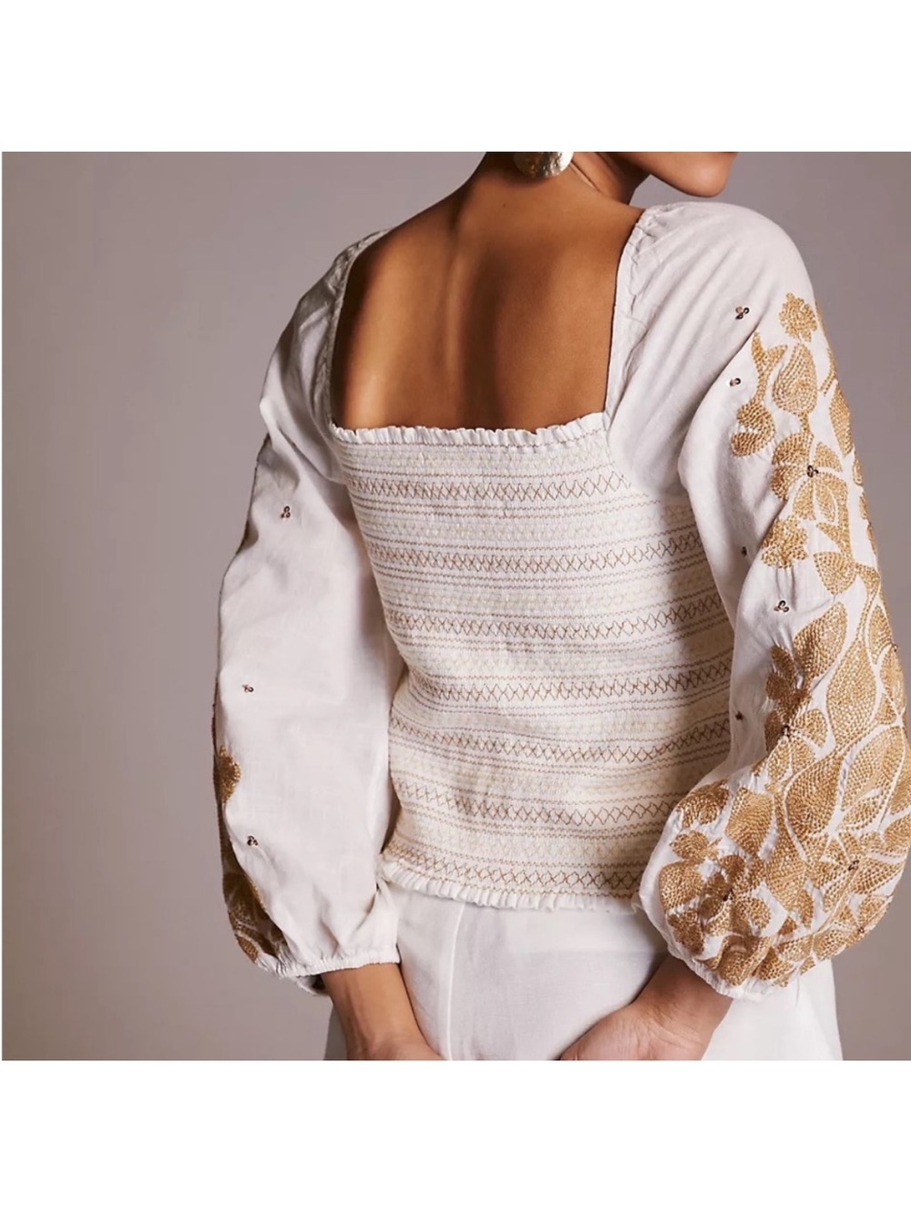 Anthropologie Smocked Embroidered Top - Picture 5 of 10